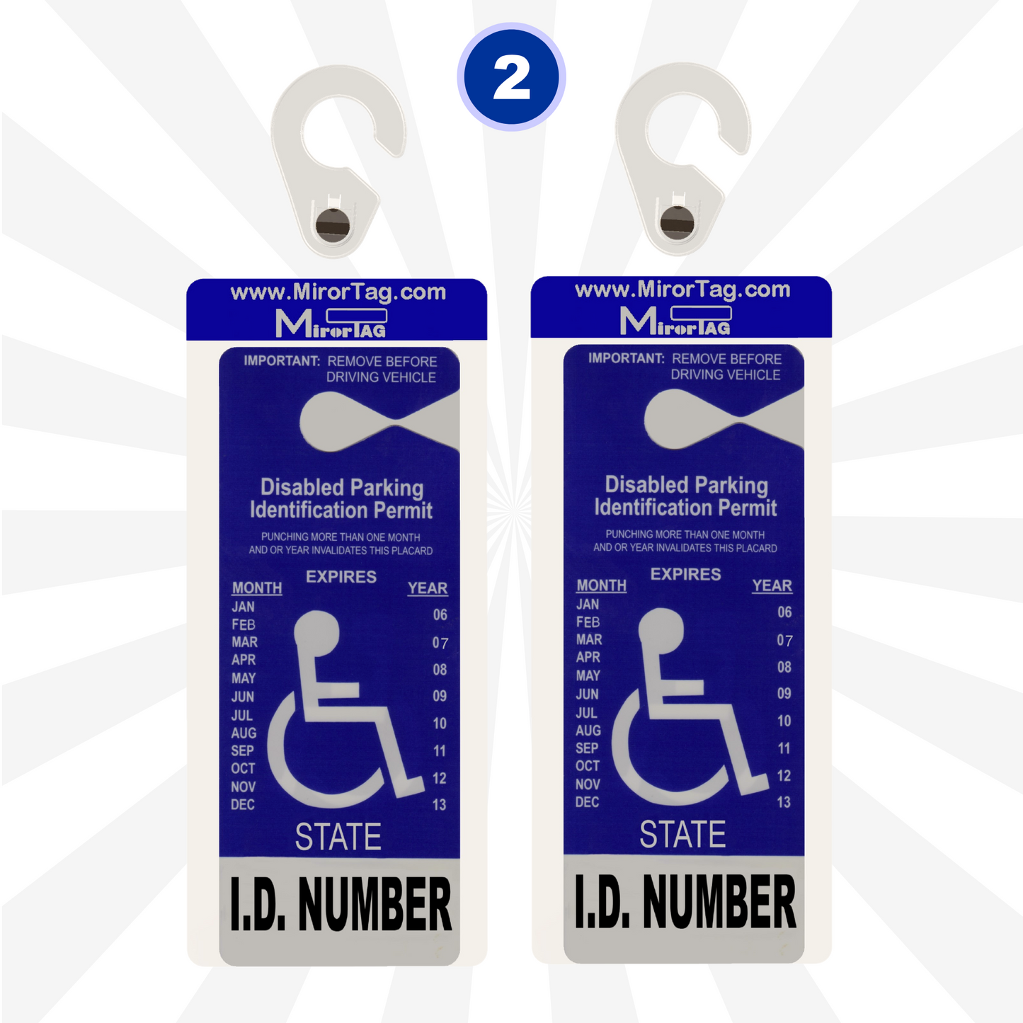 2 MirorTag Silver™- Handicap Parking Placard Holder. Magnetically Display & Put Away your Disabled Parking Tag with ease. 2 Holders & 2 Hooks Included. Made in USA (Copy)