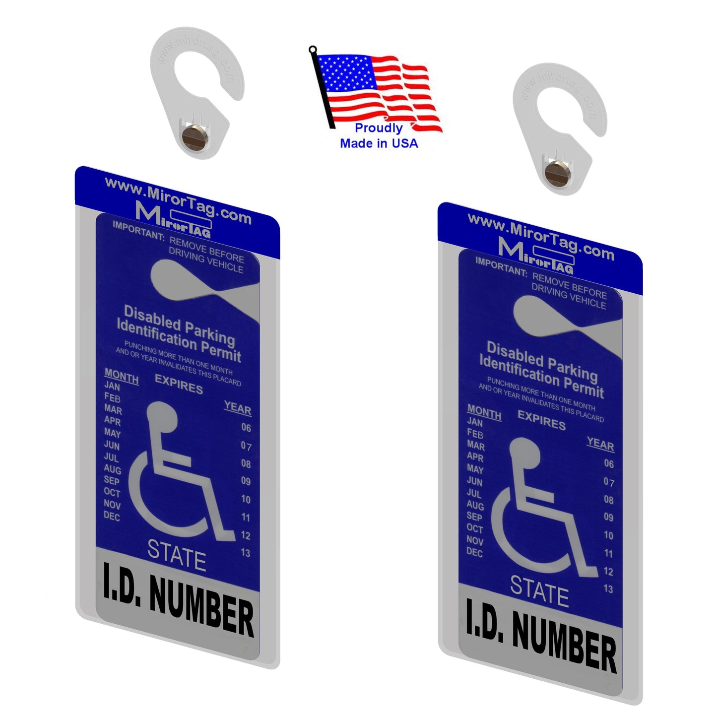 2 MirorTag Silver™- Handicap Parking Placard Holder. Magnetically Display & Put Away your Disabled Parking Tag with ease. 2 Holders & 2 Hooks Included. Made in USA (Copy)