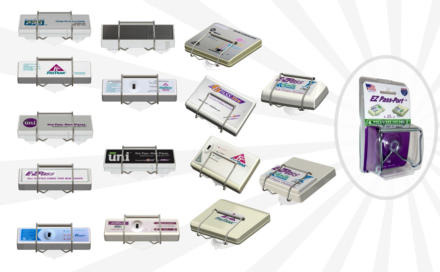 EZ Pass-Port™- UNBREAKABLE Toll Pass Holder for E-ZPass, I Pass, Uni, E-Pass & E-Pass Xtra, Fastrak, NC QuickPass, SunPass & SunPass PRO, Palmetto Pass & more. Patented & Made in USA