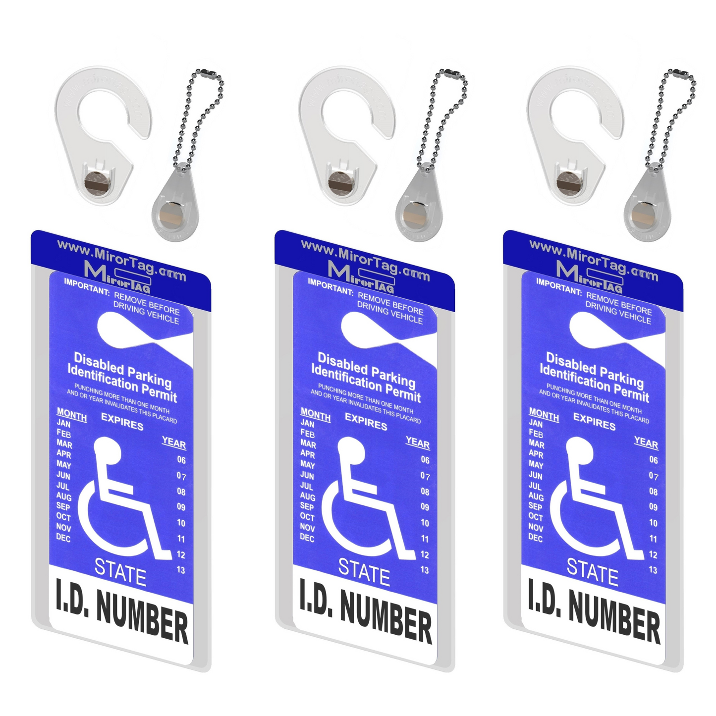 Mirortag™ Holder with Hook & Charm Options- Handicap Placard Holder. Easily Protect, Display & Put Away Your Handicap tag. Magnetically Attach & Detach Your Placard with Your Eyes Closed. Made in USA